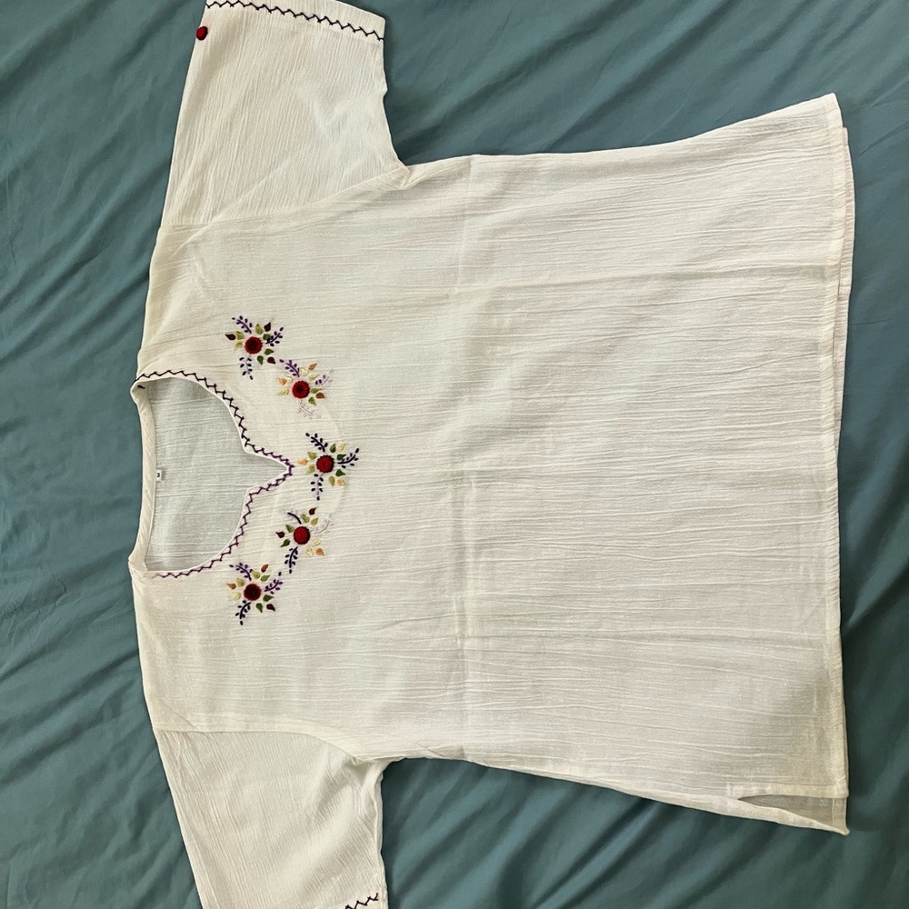 Floral Embroidered White Blouse